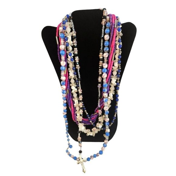 Multicolor Beaded Necklace Set With Rosary Cross & Stretch Bands Lot of 5 - Picture 1 of 10